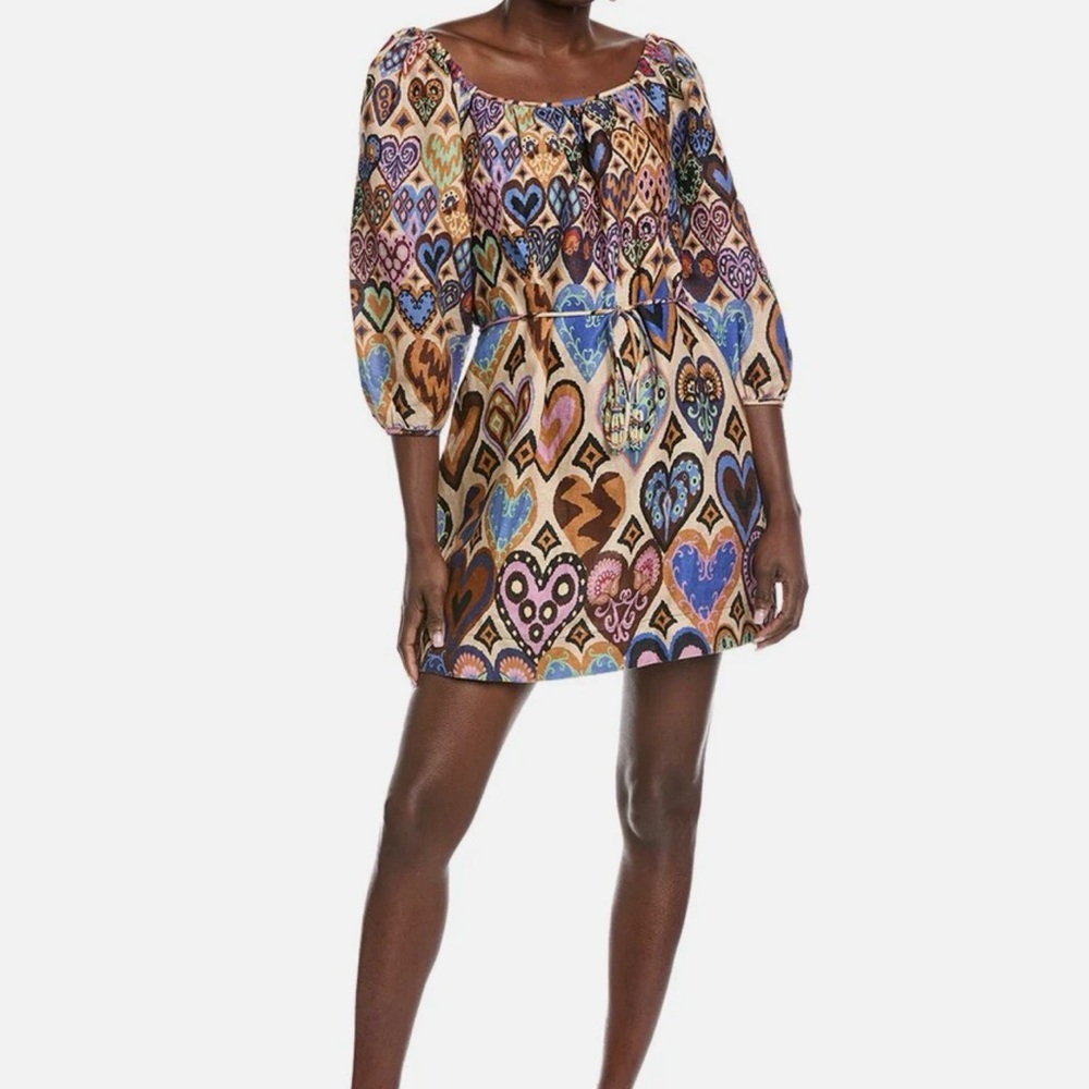 Farm rio- hearts ikat cream long sleeve square neckline mini hearts ikat cream